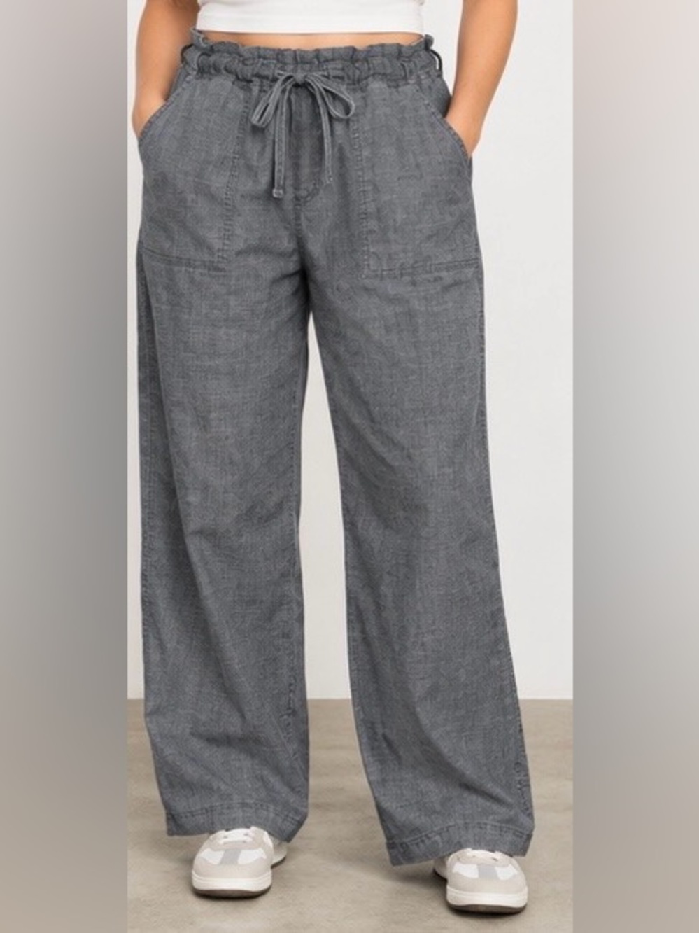 PrAna Gray Chambray Wide Leg Pull On Pants Size Large